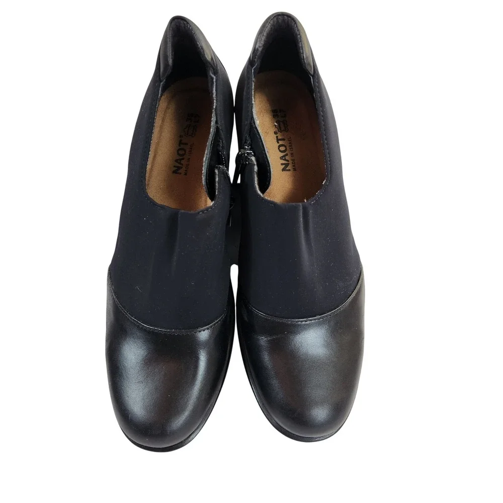 NAOT Weekend Wedge Black‎ Leather & Fabric Comfort Shoes Women Size US 7 EU 38